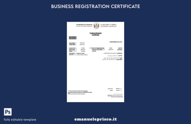 Certificato di licenza commerciale degli Emirati Arabi Uniti Sharjah in stile ve